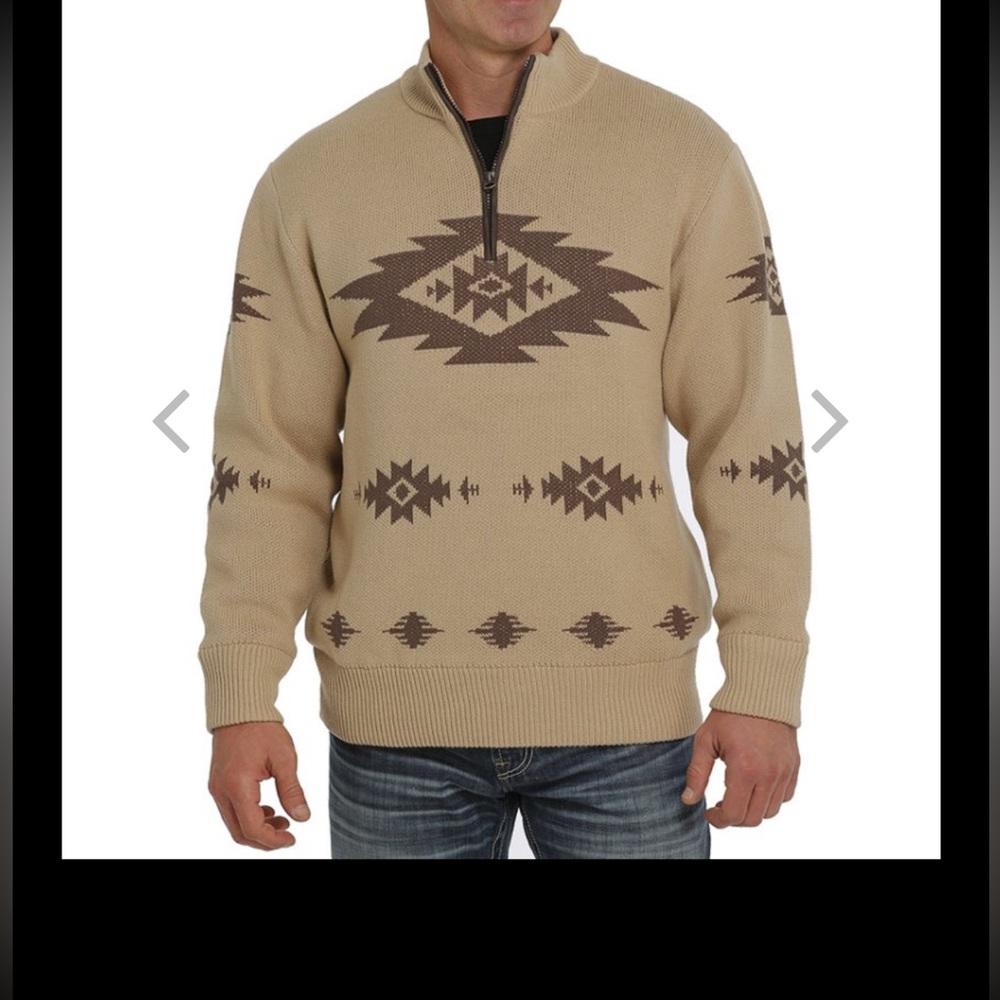 Cinch Men's Tan and Brown Zip Up Sweater